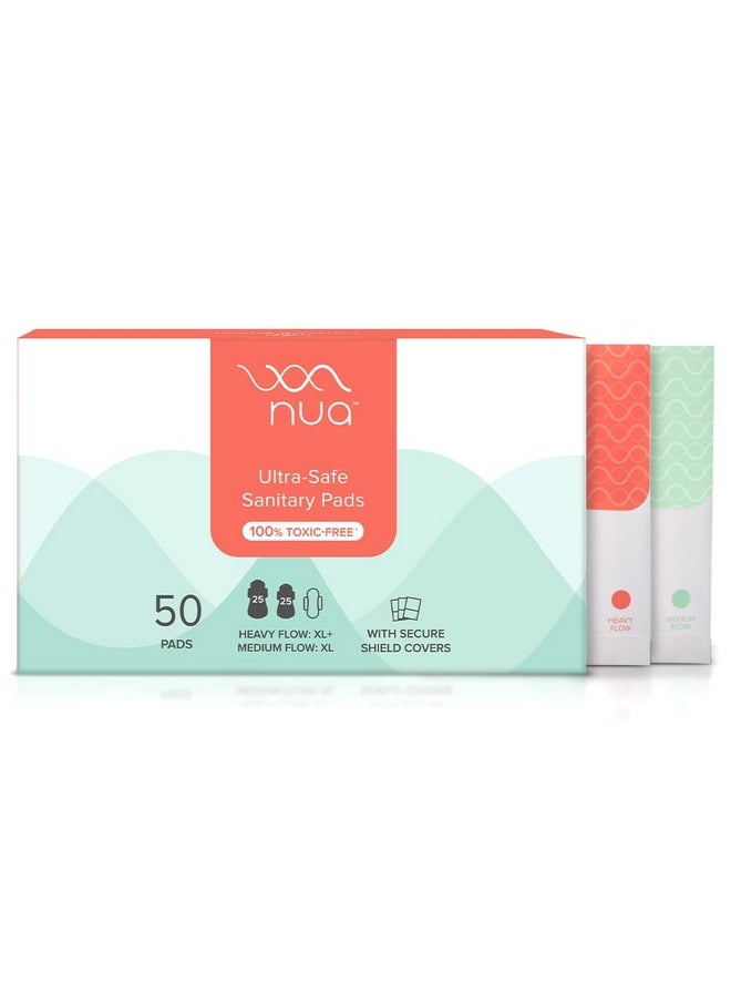 Sanitary Pads For Women | Safe On Skin | Toxic-Free & Rash-Free | Unscented | 50 Ultra Thin Pads | 2 Sizes In 1: Heavy Flow-Xl+ & Medium-Xl | Leakproof | With 50 Paper Disposal Pouches| Bulk Pack|