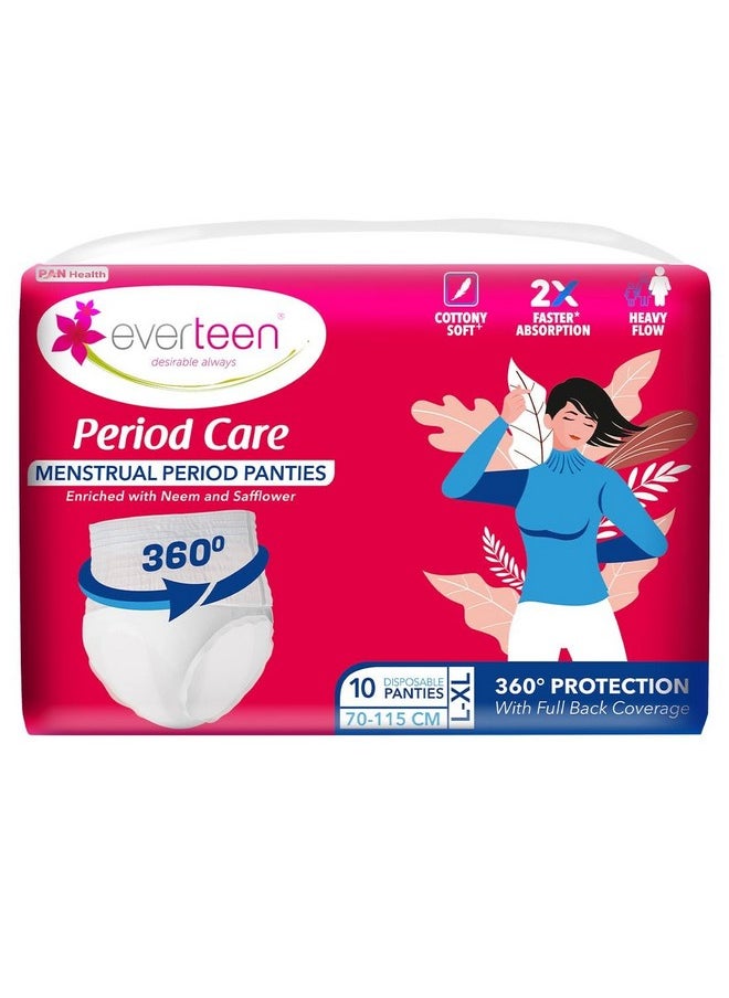 Period Care L-Xl Disposable Period Panties For Women, Cottony Soft, Menstrual Sanitary Pads Panty Enriched With Goodness Of Neem And Safflower - 1 Pack (10 Panties) 2X Faster Absorption, 360° Protection