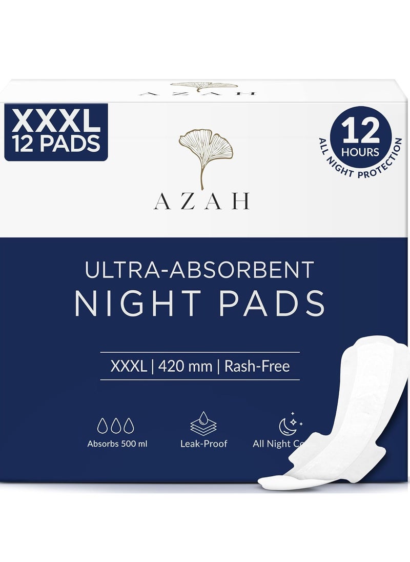 Azah XXXL Pads for Women (12 Pads) | Leak Proof Night Pads for Heavy Flow | Overnight Protection | Extra Long and Wide Back | Rash Free Sanitary Pads and Maternity Pads