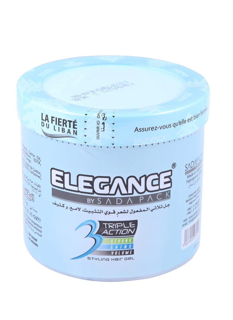 Elegance Styling Hair Gel Triple Action - Strong Hold, Shine & Volume in Light Blue Jar