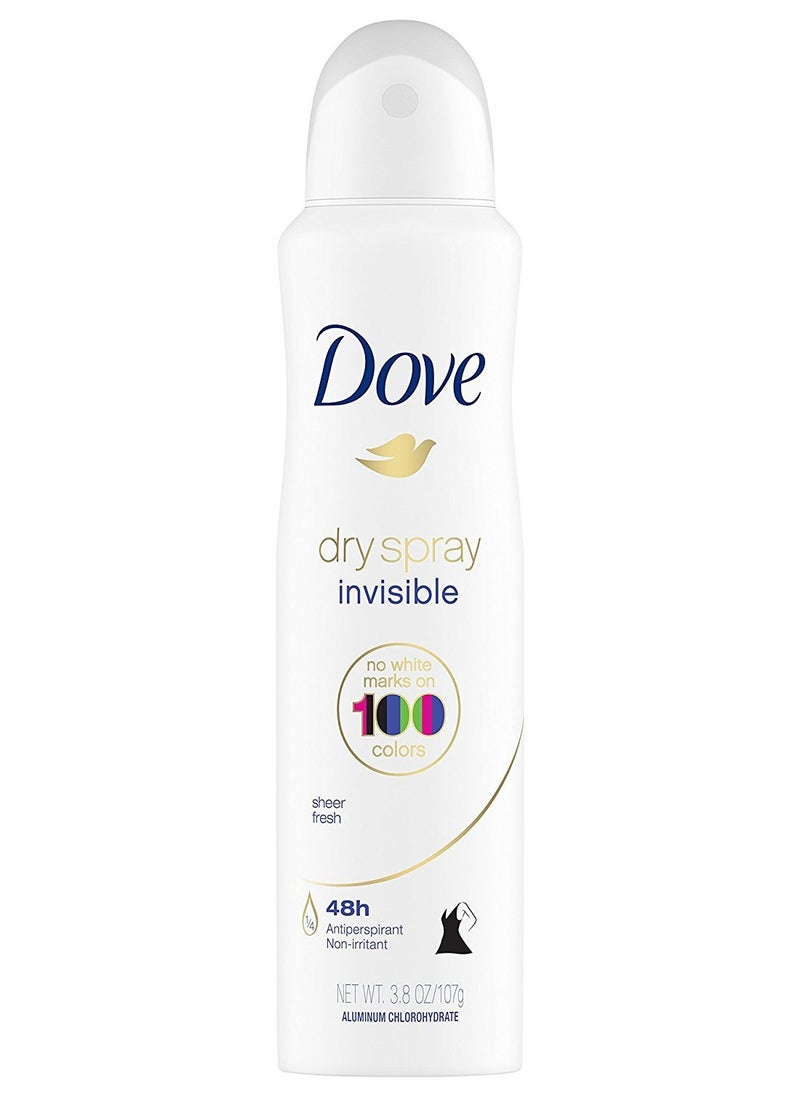 Dove Dry Spray Antiperspirant - Invisible - Sheer Fresh - Net Wt. 3.8 OZ (107 g) Per Can - Pack of 3 Cans