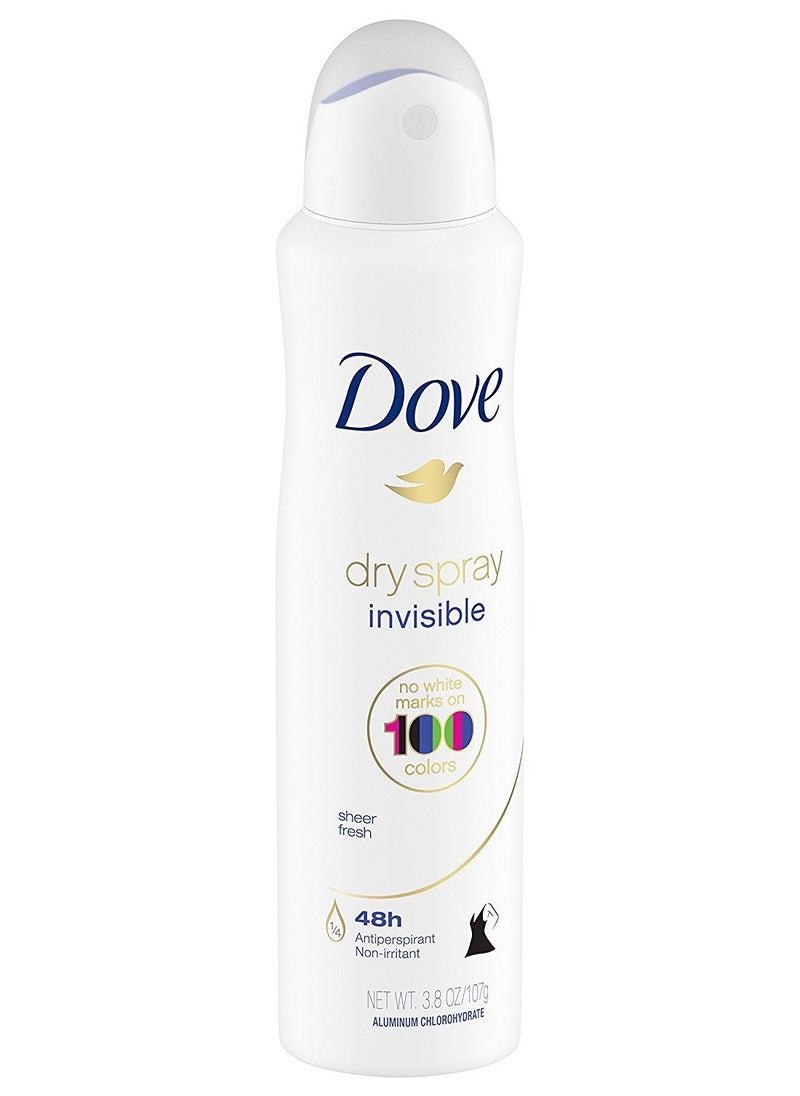 Dove Dry Spray Antiperspirant - Invisible - Sheer Fresh - Net Wt. 3.8 OZ (107 g) Per Can - Pack of 3 Cans