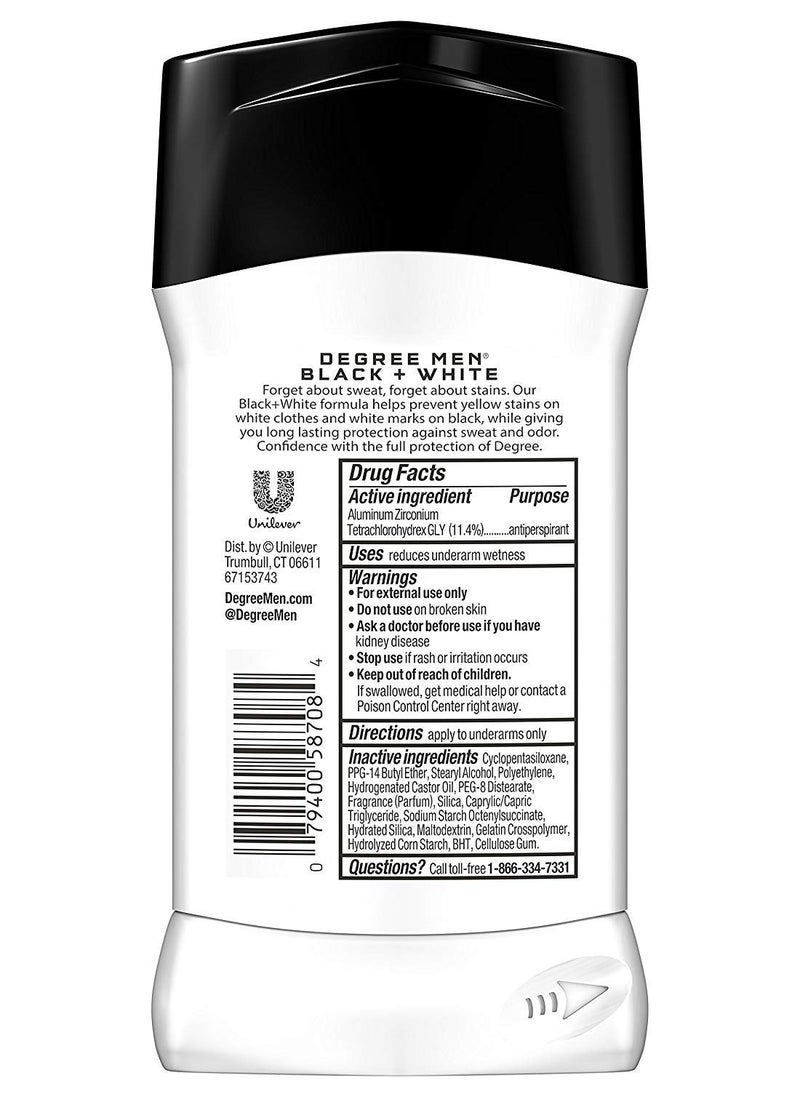 Degree Men UltraClear Antiperspirant Deodorant Black+White, Pack of 12, 72-Hour Sweat and Odor Protection Antiperspirant For Men With MotionSense Technology 2.7 oz