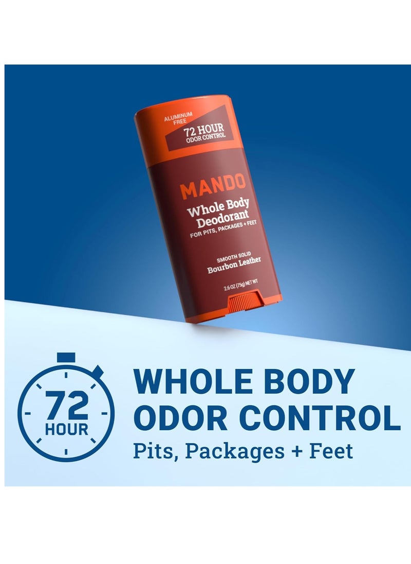 Mando Whole Body Deodorant For Men - Smooth Solid Stick - 72 Hour Odor Control - Aluminum Free, Baking Soda Free, Skin Safe - 2.6 Ounce (Pack of 2) - Bourbon Leather