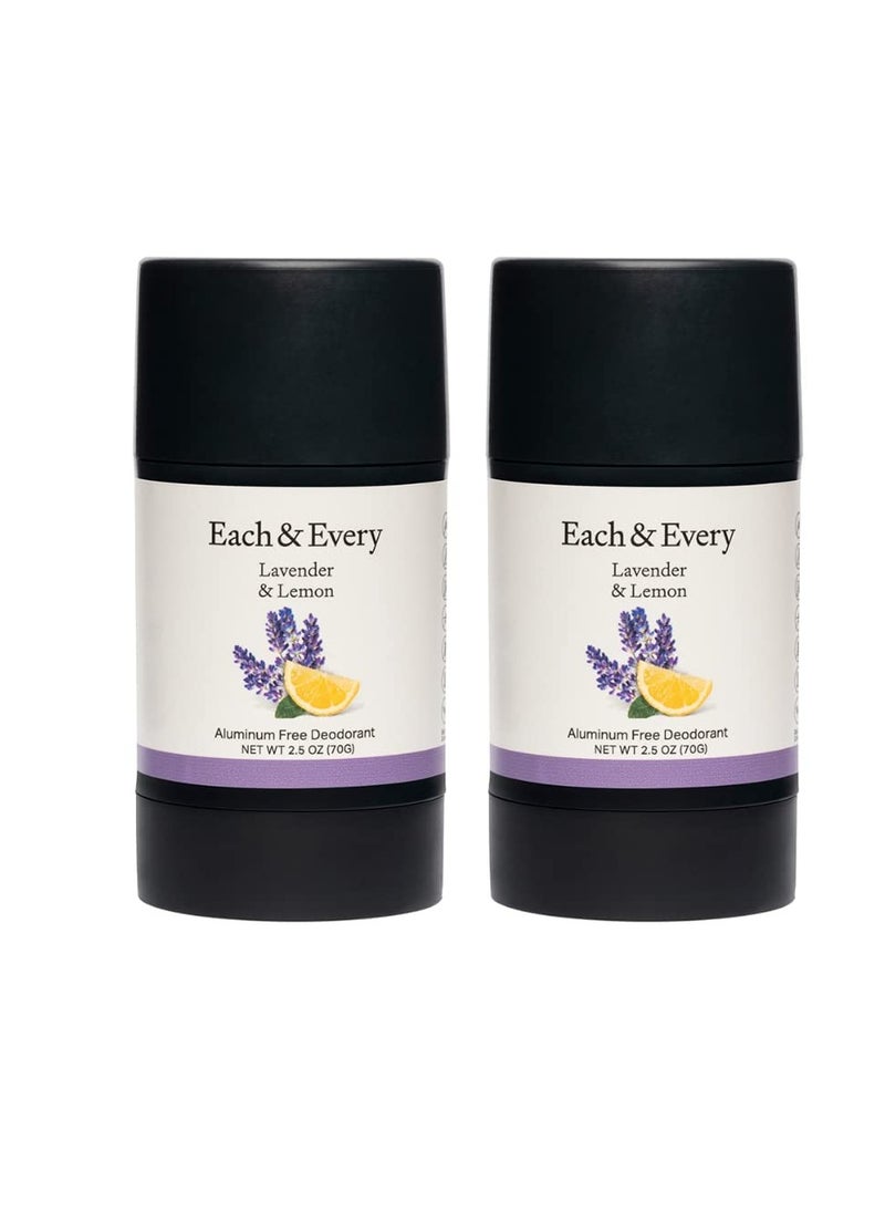 Each & Every 2-Pack Natural Aluminum-Free Deodorant for Sensitive Skin with Essential Oils, Plant-Based Packaging (Lavender & Lemon, 2.5 Ounce (Pack of 2))