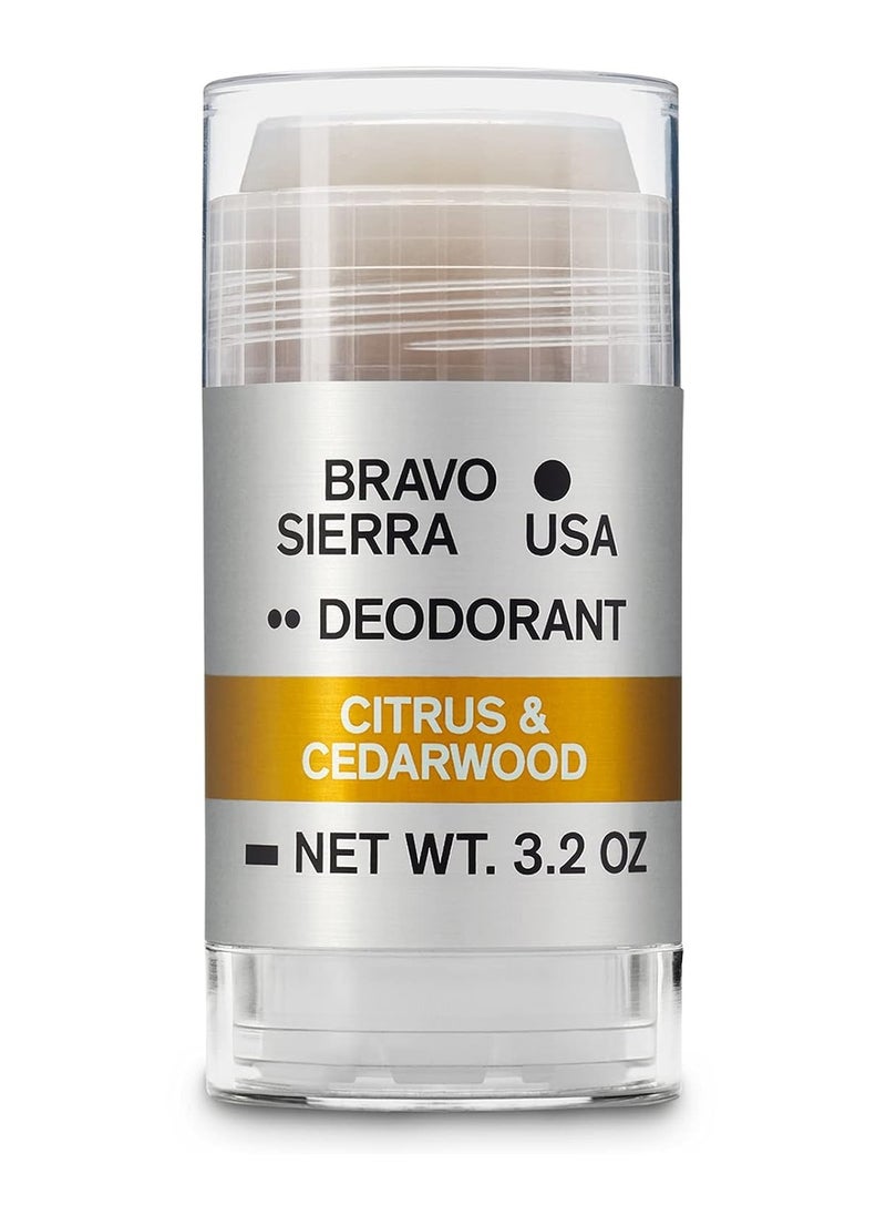 Aluminum-Free Natural Deodorant for Men by Bravo Sierra - Long Lasting All-Day Odor and Sweat Protection - Citrus and Cedarwood, 3.2 oz - Paraben-Free, Baking Soda Free, Vegan and Cruelty Free