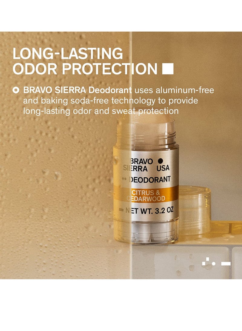 Aluminum-Free Natural Deodorant for Men by Bravo Sierra - Long Lasting All-Day Odor and Sweat Protection - Citrus and Cedarwood, 3.2 oz - Paraben-Free, Baking Soda Free, Vegan and Cruelty Free