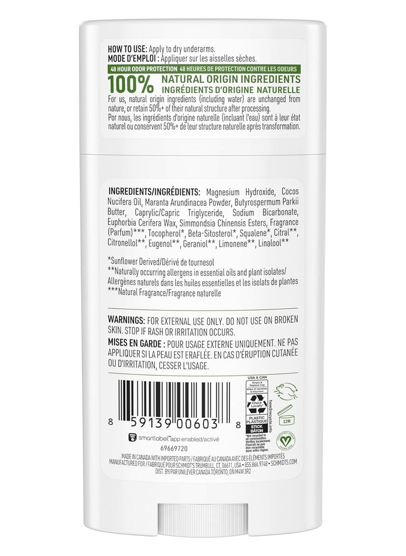 Schmidt's Aluminum Free Natural Deodorant for Women and Men, Bergamot and Lime with 24 Hour Odor Protection, Certified Natural, Vegan, Cruelty Free, 2.65 oz