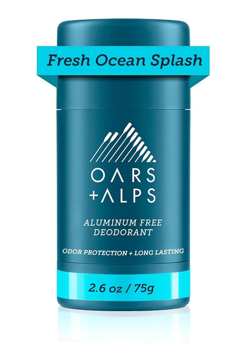 Oars + Alps Aluminum Free Deodorant for Men and Women, Dermatologist Tested and Made with Clean Ingredients, Vegan, Travel Size, Fresh Ocean Splash, 1 Pack, 2.6 Oz, Stocking Stuffers for Him