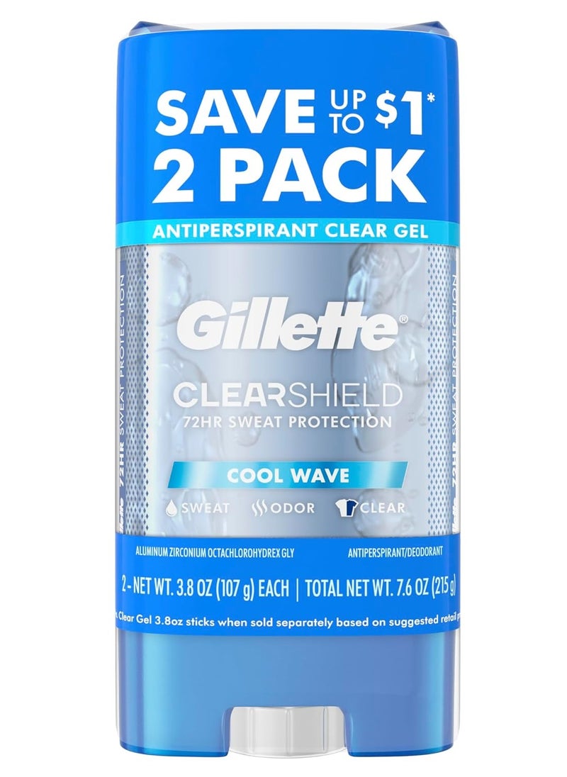 Gillette Antiperspirant and Deodorant for Men, Clear Gel, Cool Wave Scent, 3.8 oz (Pack of 2)