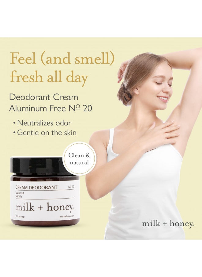 Milk + Honey Cream Deodorant No. 20, Aluminum Free Deodorant With Coconut and Vanilla, Natural Deodorant For Men and Women, For All Skin Types, 2.5 Oz