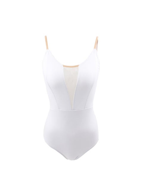 Ballet Leotard Mesh Splice Slimming Dancewear for Women White