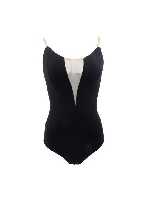 Ballet Leotard Mesh Splice Slimming Dancewear for Women Black