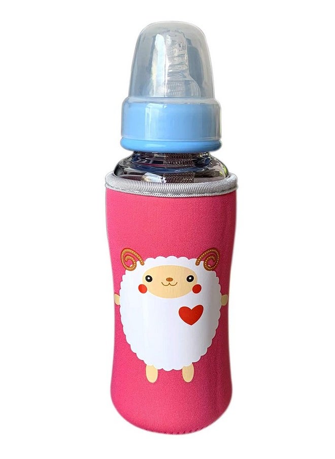 THE LITTLE LOOKERS Cute Animated Patterned Soft Stretchable Baby Feeding Bottle Cover with Easy to Hold Strap for 120ml, 150ml, 240ml (Fish & Sheep, Pack of 2)