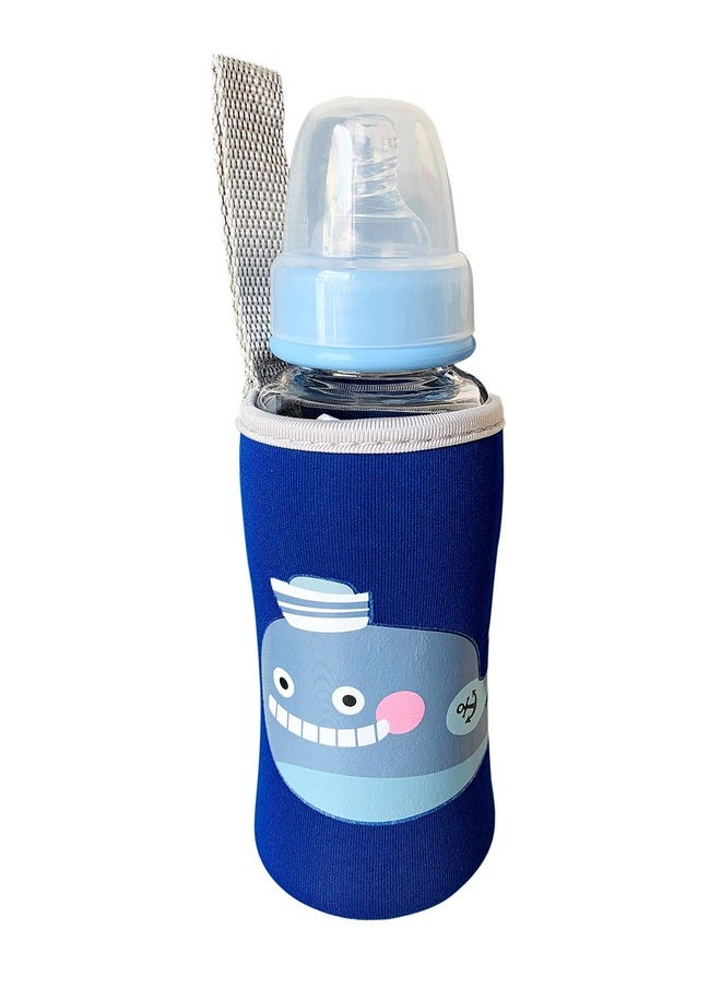 THE LITTLE LOOKERS Cute Animated Patterned Soft Stretchable Baby Feeding Bottle Cover with Easy to Hold Strap for 120ml, 150ml, 240ml (Fish & Sheep, Pack of 2)