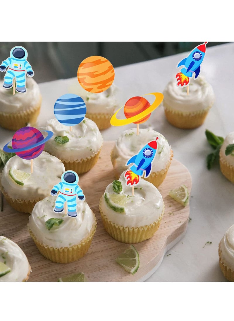 Party Propz Space Theme Cupcake Topper - 24Pcs Space Theme Birthday Decoration | Happy Birthday Cake Topper for Space Birthday Supplies | Space Theme Cake Toppers | Space Theme Cake Decoration