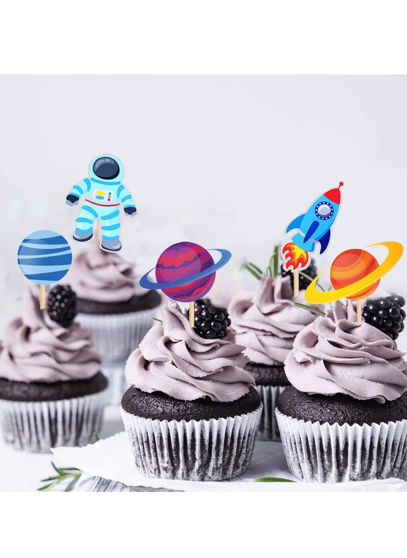 Party Propz Space Theme Cupcake Topper - 24Pcs Space Theme Birthday Decoration | Happy Birthday Cake Topper for Space Birthday Supplies | Space Theme Cake Toppers | Space Theme Cake Decoration