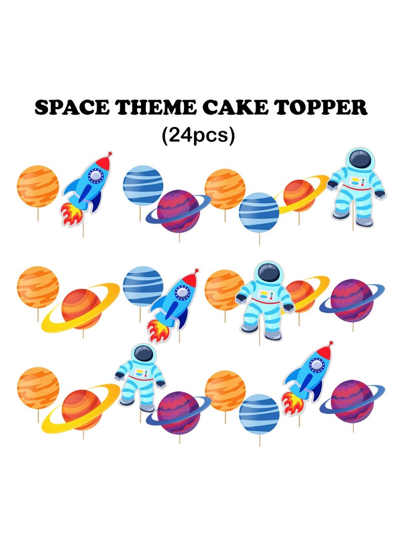 Party Propz Space Theme Cupcake Topper - 24Pcs Space Theme Birthday Decoration | Happy Birthday Cake Topper for Space Birthday Supplies | Space Theme Cake Toppers | Space Theme Cake Decoration