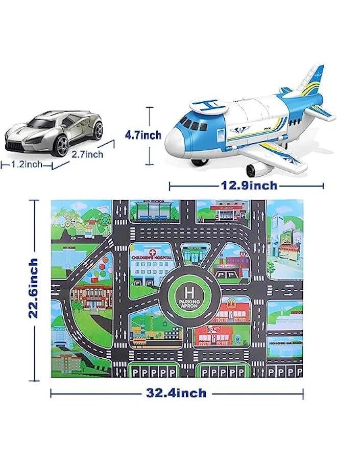 Kids Airplane Toy with Car Toy Helicopter Set, 8 Mini Vehicles Truck 1 Large Plane Take Apart Plane Toy Cargo Transport Gift For Age 3 4 5 6 8 Years Old Toddler