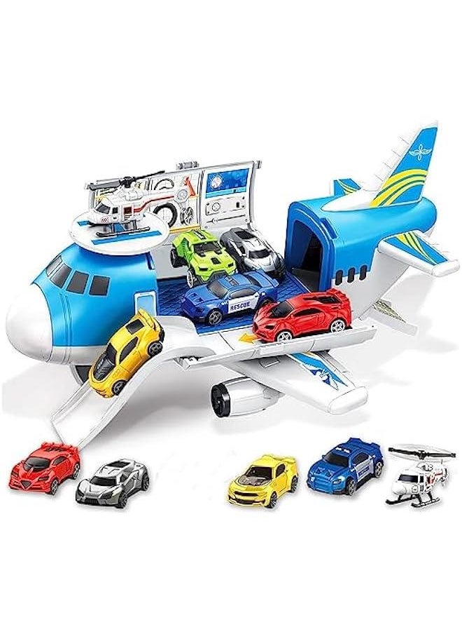 Kids Airplane Toy with Car Toy Helicopter Set, 8 Mini Vehicles Truck 1 Large Plane Take Apart Plane Toy Cargo Transport Gift For Age 3 4 5 6 8 Years Old Toddler