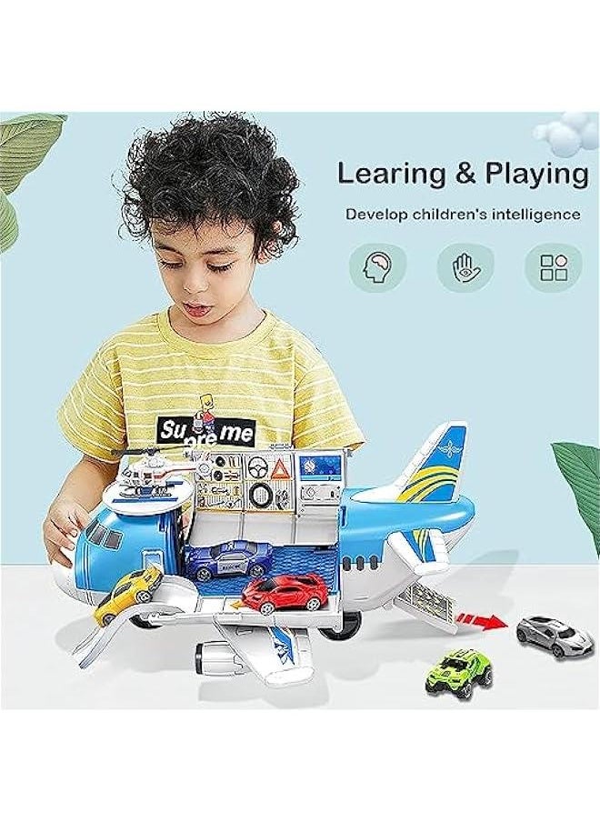 Kids Airplane Toy with Car Toy Helicopter Set, 8 Mini Vehicles Truck 1 Large Plane Take Apart Plane Toy Cargo Transport Gift For Age 3 4 5 6 8 Years Old Toddler