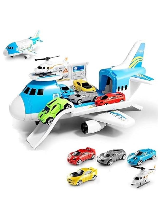 Kids Airplane Toy with Car Toy Helicopter Set, 8 Mini Vehicles Truck 1 Large Plane Take Apart Plane Toy Cargo Transport Gift For Age 3 4 5 6 8 Years Old Toddler