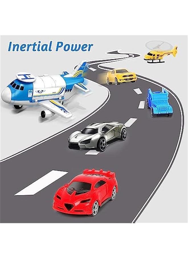 Kids Airplane Toy with Car Toy Helicopter Set, 8 Mini Vehicles Truck 1 Large Plane Take Apart Plane Toy Cargo Transport Gift For Age 3 4 5 6 8 Years Old Toddler