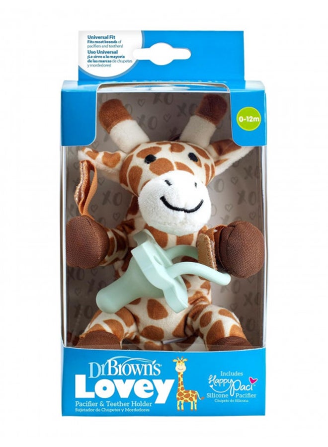 Lovey Pacifier And Teether Holder, 0 Months Plus, Giraffe With Blue Pacifier