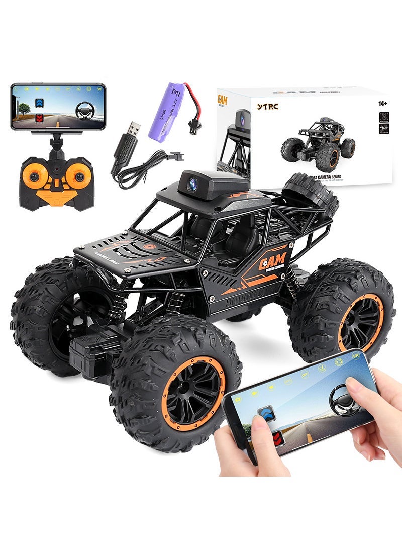 Cross-border RC remote control camera car wifi remote control car off-road climbing car Bigfoot video remote control car boy toy Black single electric version