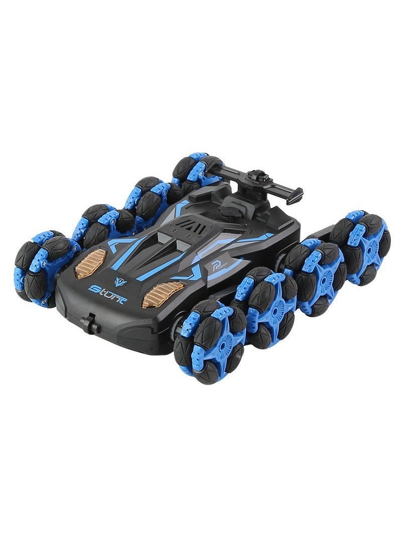 1 x 5 pcs Dual-Sided Stunt Car 360° Rotation Light-Up RC Toy Royal blue 8-wheel remote control