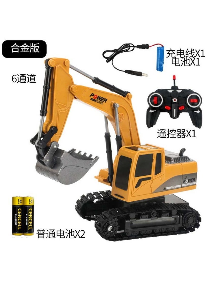 Childrens alloy remote control excavator toy car 6 electric engineering car excavator toy wholesale stall remote control car 1:24 alloy + battery