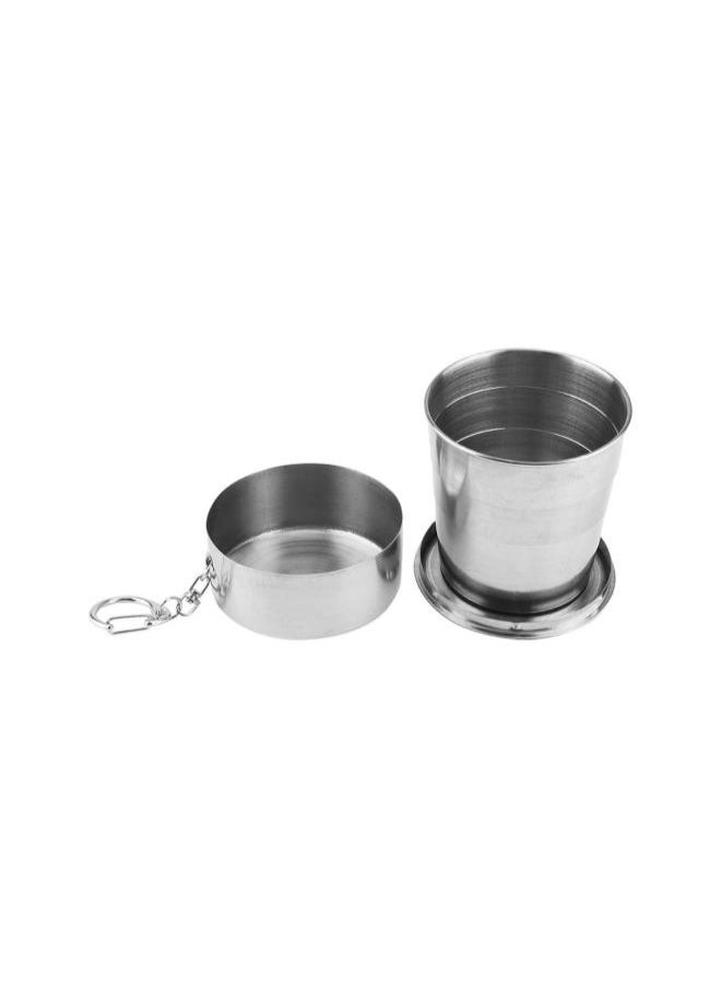 250ml Stainless Steel Collapsible Cup, 4-Folding Portable Camping Mug Travel Cup with Lid and Keychain for Outdoor Drinking