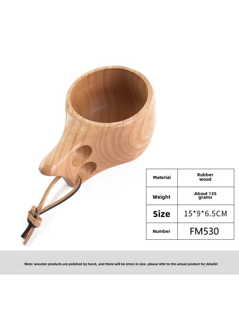 Rubberwood Nordic Mug with Handle 15*9*6.5 double hole Cup-530