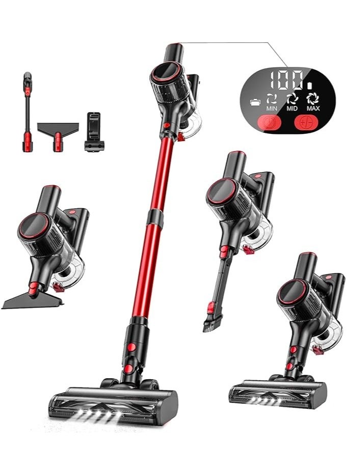 Cordless Vacuum Cleaner, 30Kpa Powerful Suction with LED Display, 3 Modes Suction, Anti-Tangle