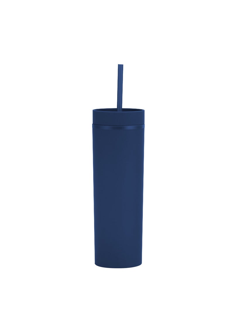 1 x 5 pcs Skinny Double-Wall Custom 16oz Rubber Paint Straw Cup Indigo Z