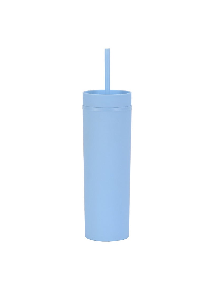 1 x 5 pcs Skinny Double-Wall Custom 16oz Rubber Paint Straw Cup Sky blue F