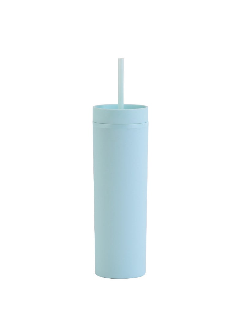 1 x 5 pcs Skinny Double-Wall Custom 16oz Rubber Paint Straw Cup Blue E