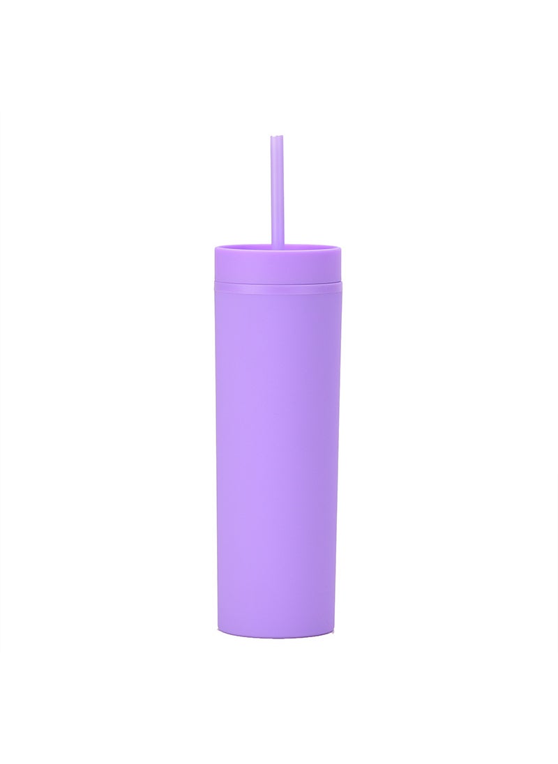 1 x 5 pcs Skinny Double-Wall Custom 16oz Rubber Paint Straw Cup light purple A6