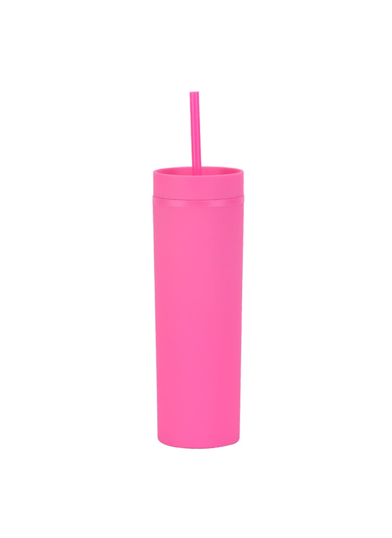 1 x 5 pcs Skinny Double-Wall Custom 16oz Rubber Paint Straw Cup Fluorescent rose M