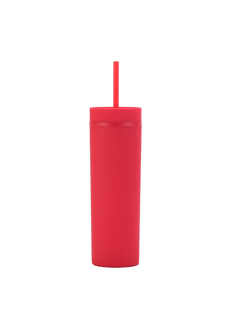 1 x 5 pcs Skinny Double-Wall Custom 16oz Rubber Paint Straw Cup Red A3