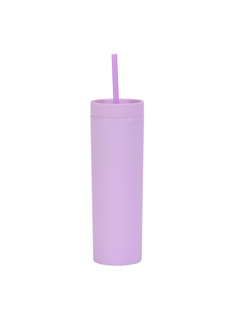 1 x 5 pcs Skinny Double-Wall Custom 16oz Rubber Paint Straw Cup Light purple P