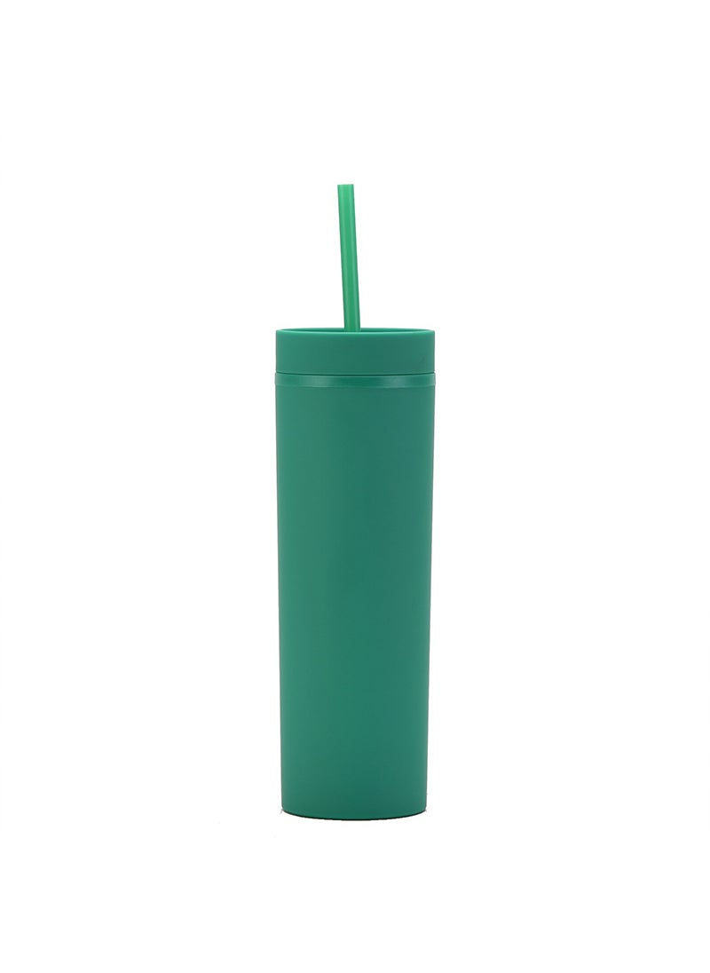 1 x 5 pcs Skinny Double-Wall Custom 16oz Rubber Paint Straw Cup Dark green A4