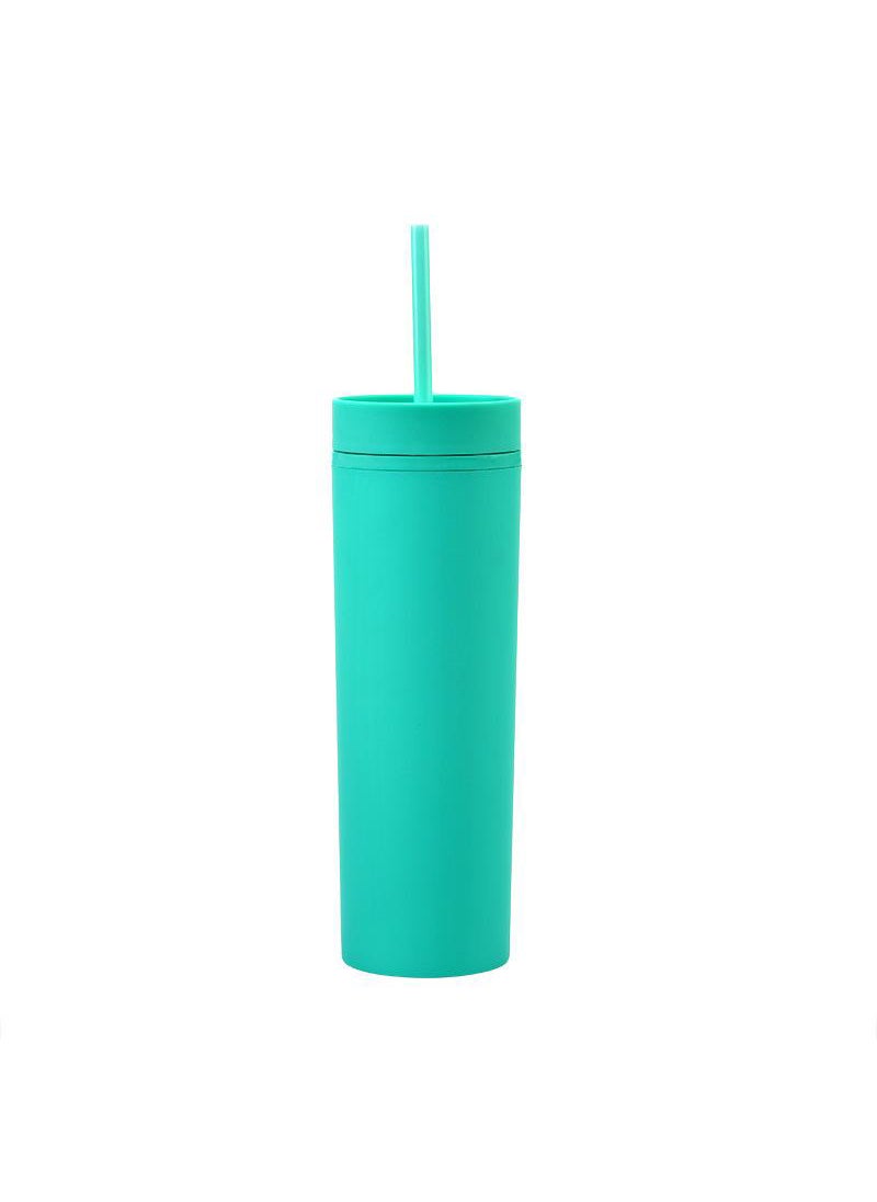 1 x 5 pcs Skinny Double-Wall Custom 16oz Rubber Paint Straw Cup Cyan D