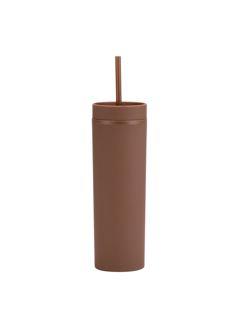 1 x 5 pcs Skinny Double-Wall Custom 16oz Rubber Paint Straw Cup Dark coffee color A8