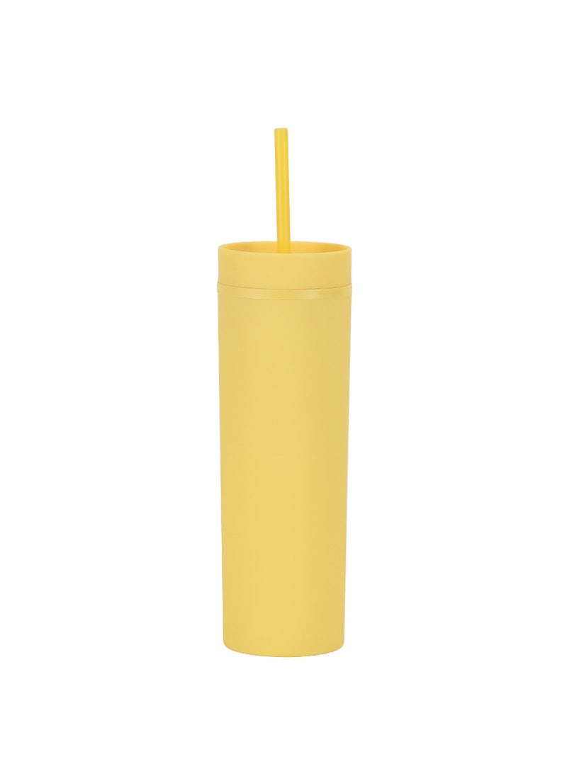 1 x 5 pcs Skinny Double-Wall Custom 16oz Rubber Paint Straw Cup Yellow A