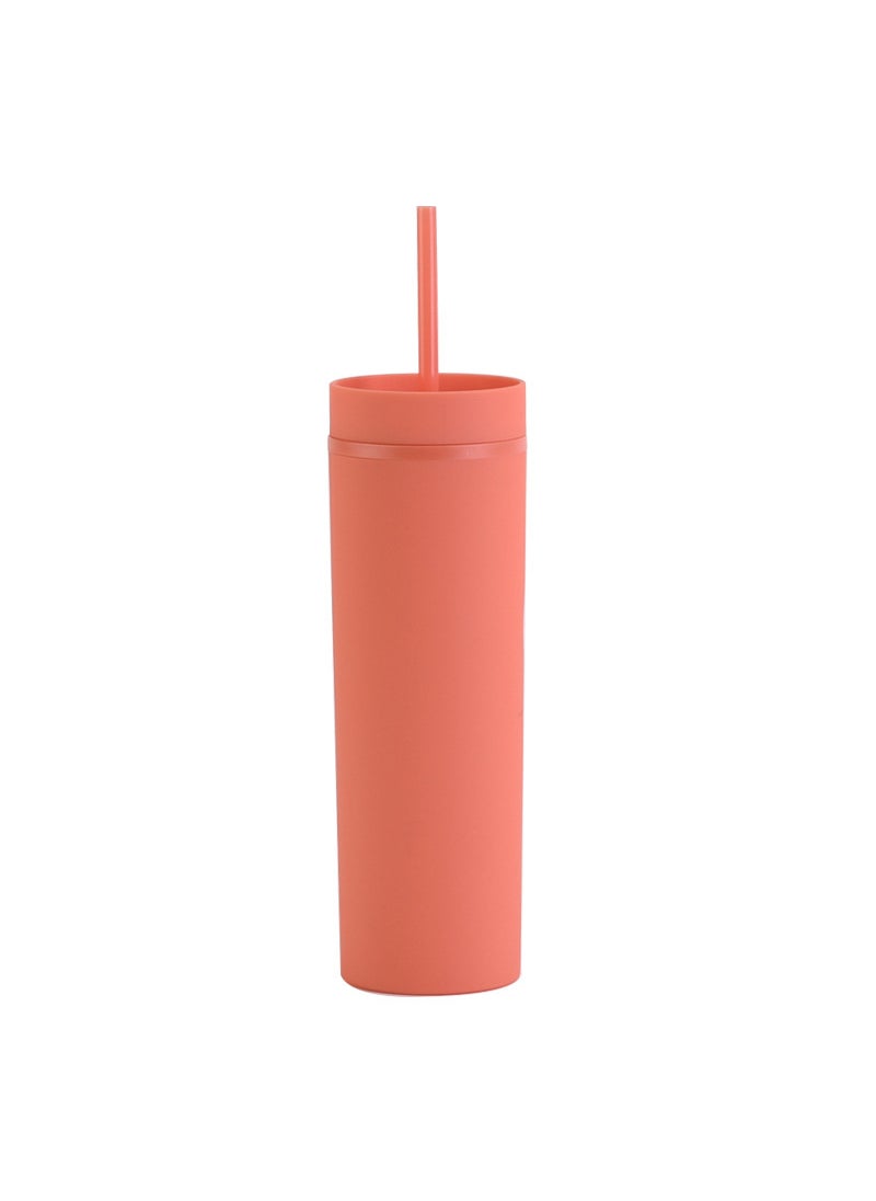 1 x 5 pcs Skinny Double-Wall Custom 16oz Rubber Paint Straw Cup Orange Red L