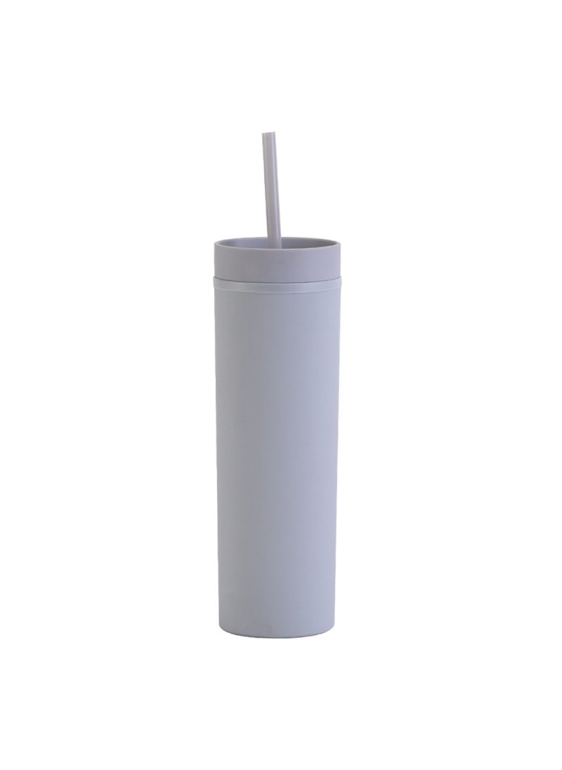 1 x 5 pcs Skinny Double-Wall Custom 16oz Rubber Paint Straw Cup Gray Q