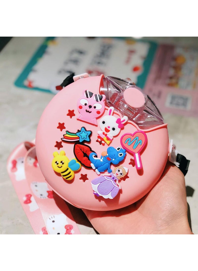 1 x 5 pcs Kids Cartoon Donut Straw Cup Colorful Rainbow Bottle DIY PINK