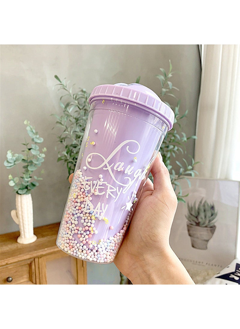 1 x 5 pcs New Rainbow Plastic Cup with Straw for Women 9405 purple