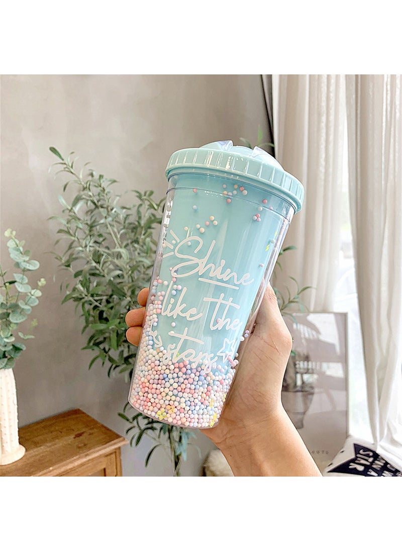 1 x 5 pcs New Rainbow Plastic Cup with Straw for Women 9405 Blue